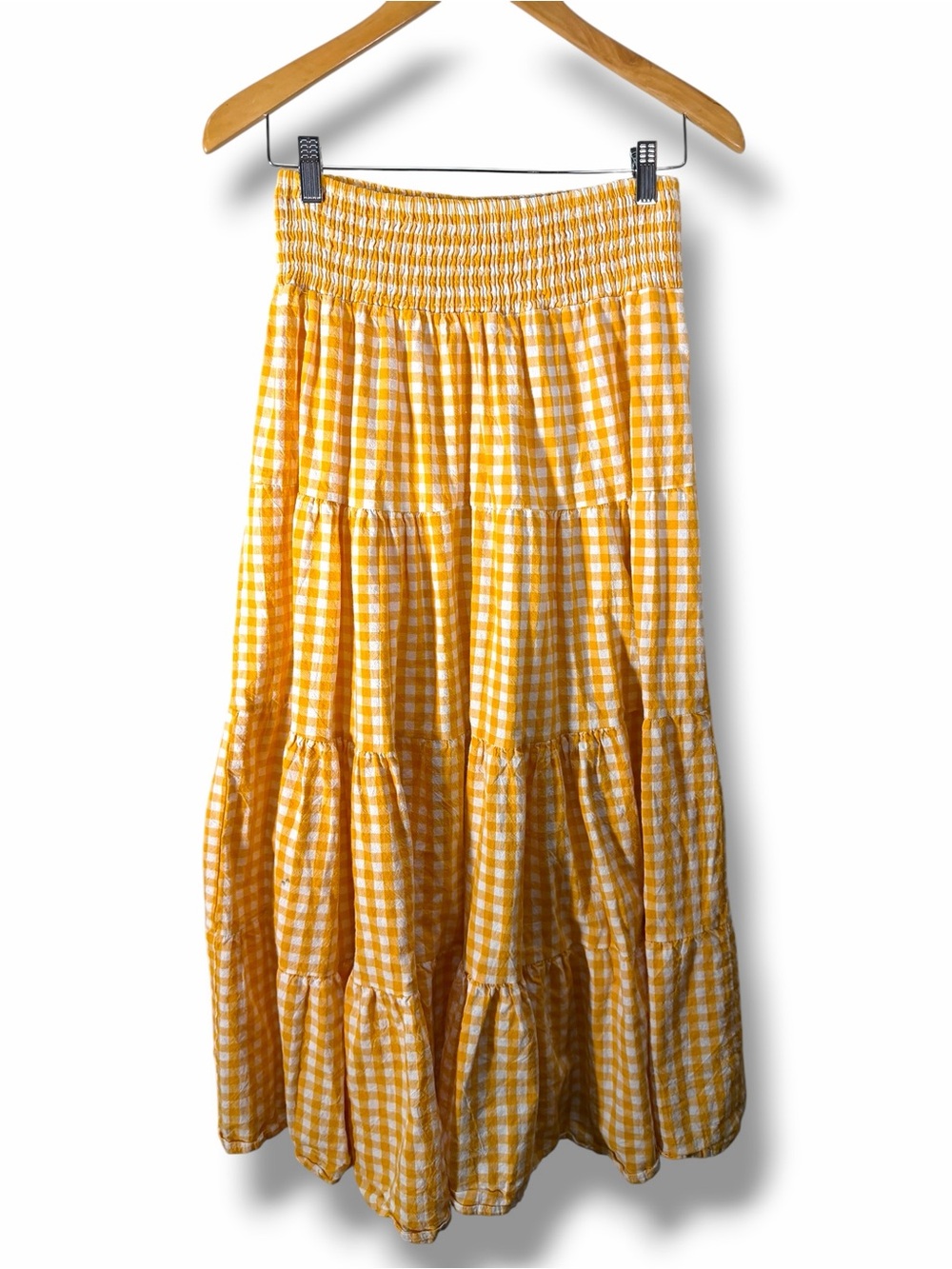 NWOT Petal + Pup Yellow Gingham Cotton Tiered Maxi Skirt Size 8 - Picture 2 of 10
